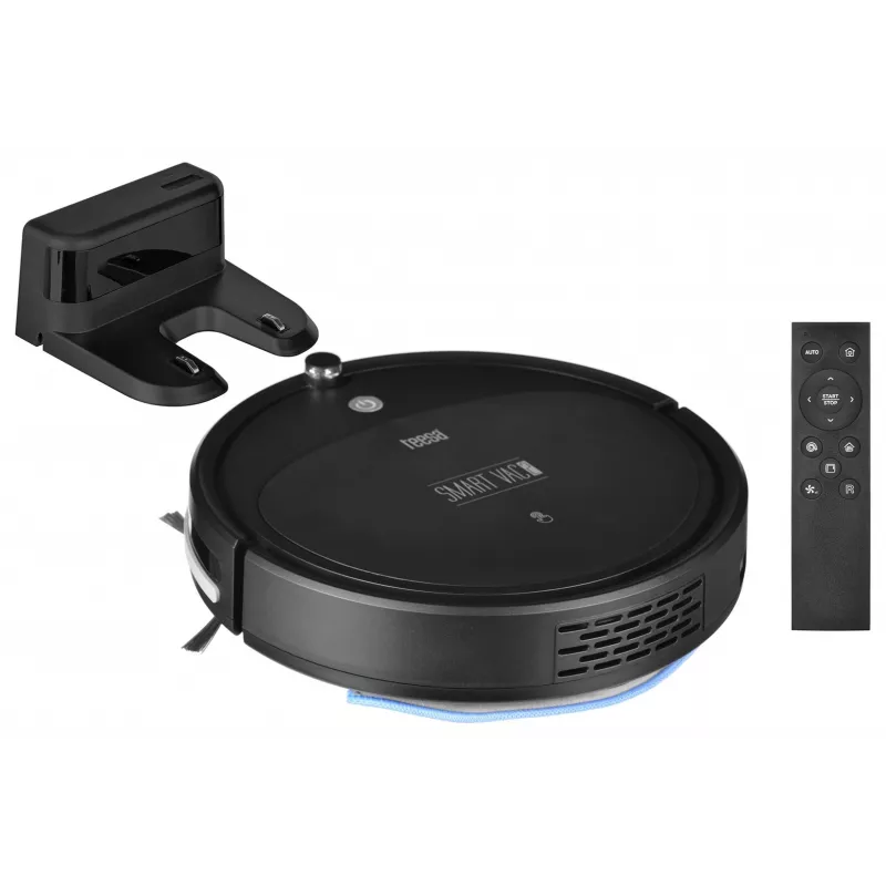 Robot vacuumeris TEESA Smart VAC 2 — apvalus, juodas, 1000 Pa siurbimo galia, 9,6 V/2000 mAh Li baterija, 0,2 L dulkių talpykla, Wi‑Fi, automatinis grįžimas