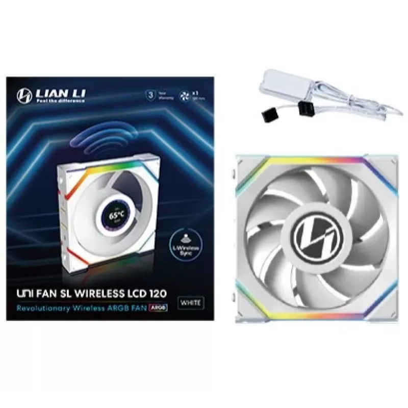 Ventiliatorius Lian Li UNI FAN SL Wireless LCD 120 12 cm Baltas 29,5 dB 50,08 cfm