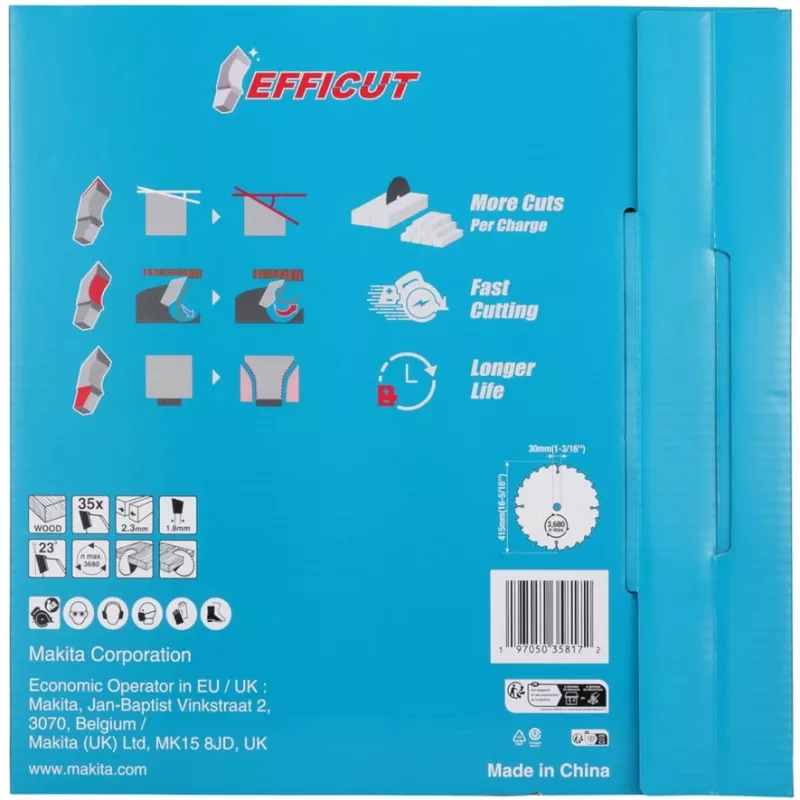 “Makita E-24848” pjūklo diskas EFFICUT akumuliatoriniam diskiniam pjūklui HS013G, pjovimo plotis 2,30 (E-24848)