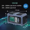 Qoltec išmanusis mikroprocesorinis akumuliatoriaus įkroviklis su akumuliatoriaus testeriu ir 12V atkūrimo funkcija | 6A | LCD | Akumuliatoriaus įkroviklis AGM LiFePO4 GEL akumuliatoriams