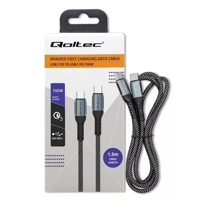 USB kabelis Qoltec 52358 1,5 m USB C juodas USB 2.0 0,48 Gbit/s
