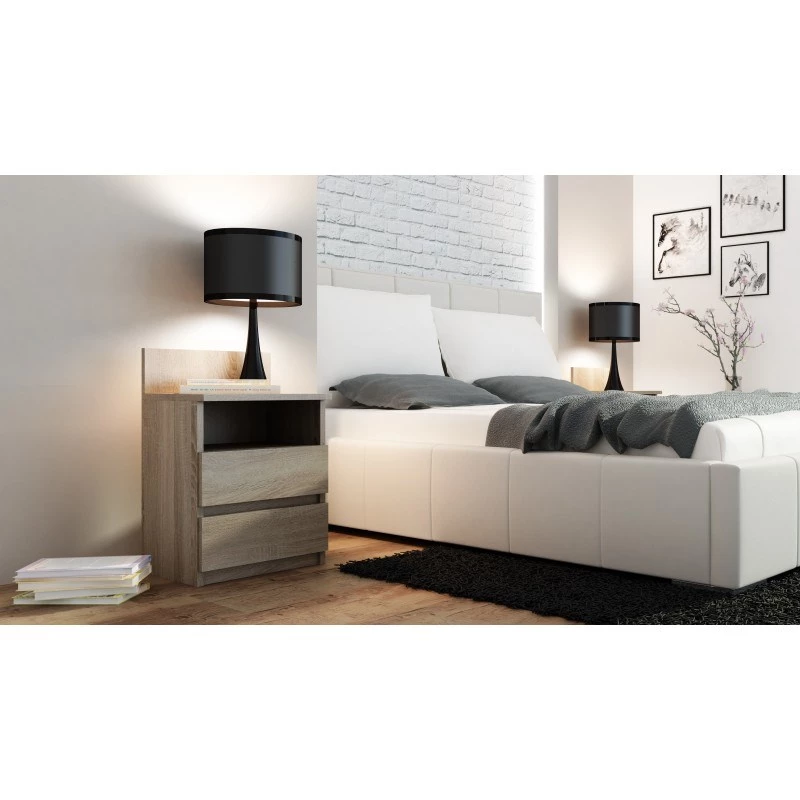 Topeshop M1 SONOMA MAT naktinis staliukas, ąžuolo apdaila, 2 stalčiai, 400×320×590 mm