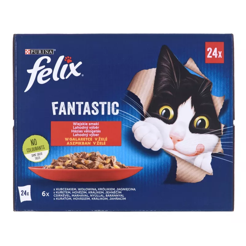 Felix Fantastic kaimo skoniai drebučiuose - drėgnas maistas katėms - 24 x 85 g