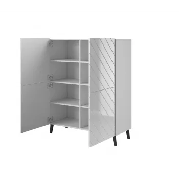 Lentynų blokas cama meble ABETO 100.5 x 40 x 121.5 cm balta/blizgi balta, ant grindų stovinti prie sienos tvirtinama spintelė