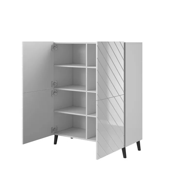 Lentynų blokas cama meble ABETO 100.5 x 40 x 121.5 cm balta/blizgi balta, ant grindų stovinti prie sienos tvirtinama spintelė