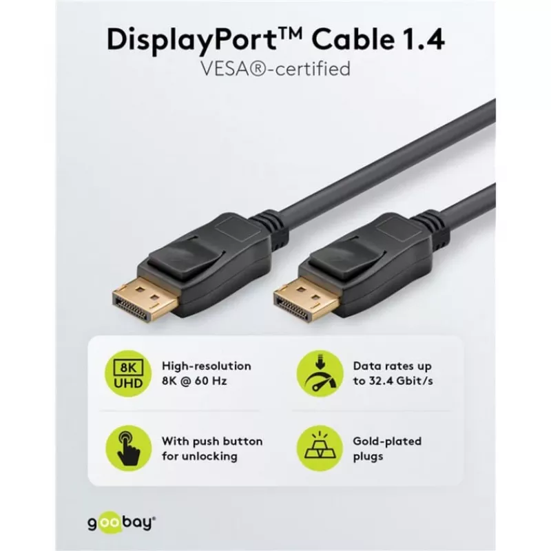 DisplayPort kabelis Goobay 74777 1 m Juodas G-Sync FreeSync
