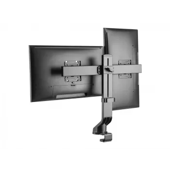 Tripp Eaton Tripp Lite serijos dviejų ekranų monitoriaus laikiklis su stalo spaustuvu ir anga - aukščio reguliavimas, 17–27 colių monitoriai - tvirtinimo rinkinys - 2 LCD ekranams - plieninis - juodas - Sc