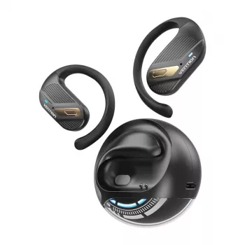 Į ausis įdedamos ausinės Vention OpenBeat O12 NBUW0 — belaidės Bluetooth 5.4, atsparios vandeniui, įkrovimo dėklas, 40 mAh baterija, USB-C laidas, juodos