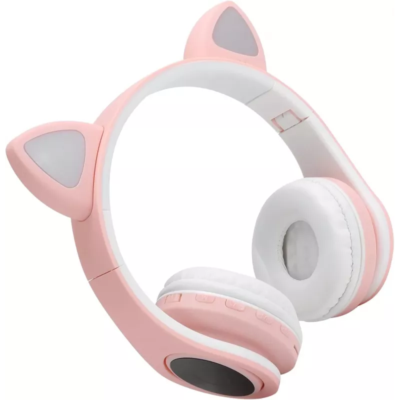 Laidinės ausinės Extralink Kids Headphones Pro rožinės su katės ausų dizainu — vaikiškas ant ausies dedamas ausines