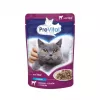 Šlapias kačių ėdalas PREVITAL Cat Food Mix 4 Flavors — vištiena, veršiena, lašiša, paukštiena, 96 x 100 g maišeliai (9,6 kg, suaugusioms katėms)