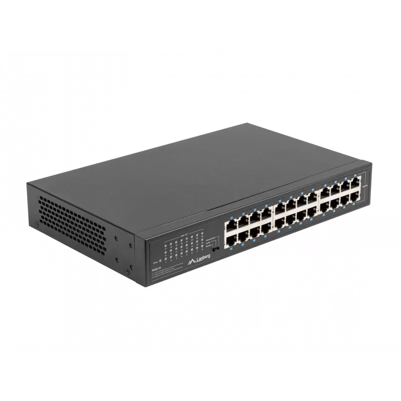 Nevaldomas komutatorius LANBERG RSGE-24 — 24× Gigabit Ethernet 1U, montuojamas į stovą, juodas
