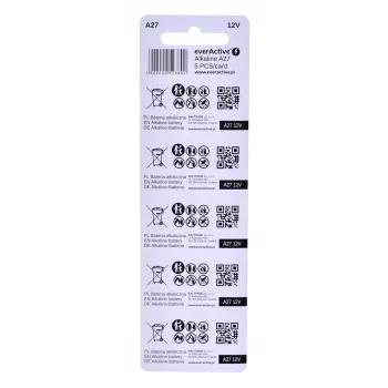 Įkraunamų baterijų rinkinys everActive 27A5BL, šarminės 12 V, cilindrinės, 5 vnt., 27,3 × 7,62 mm