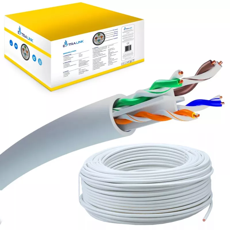 Tinklo kabelis Extralink Twisted pair CAT6 UTP (U/UTP) V2 vidinis 100 m pilkas