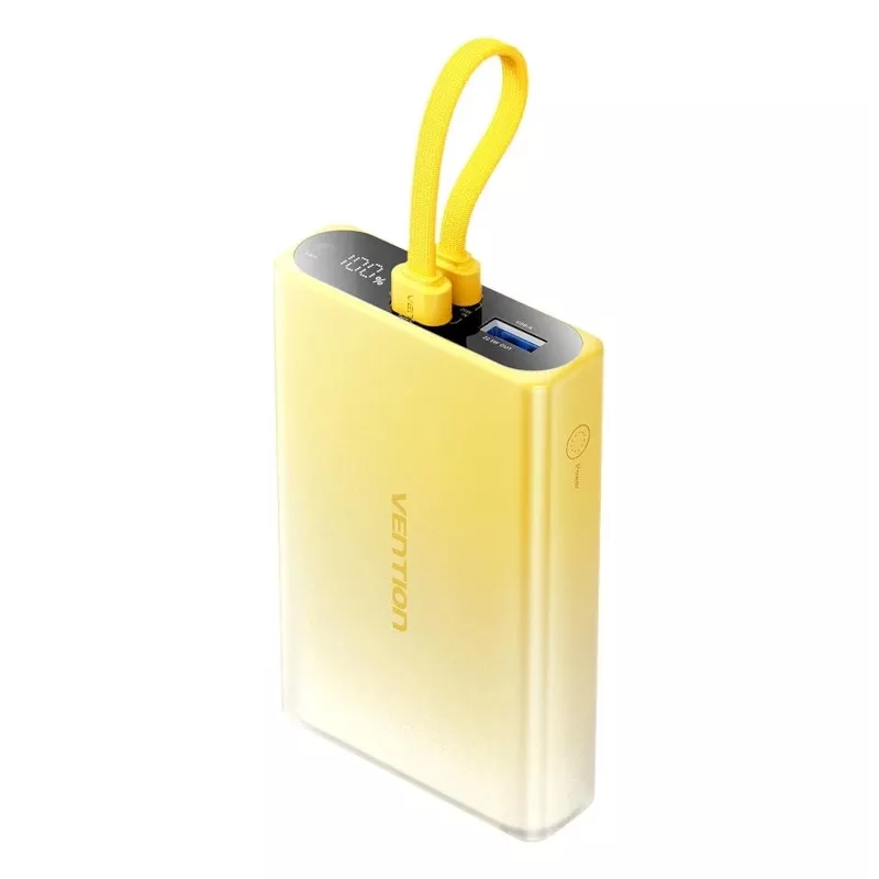 Vention 10000mAh power bank su LED ekranu, USB-C + Lightning + USB-A, 22.5W (geltona)