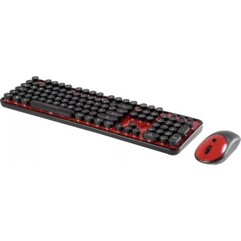 Klaviatūros ir pelės rinkinys Renkforce RF-DS-RETRO QWERTZ Juoda Raudona — laidinis rinkinys su QWERTZ išdėstymu