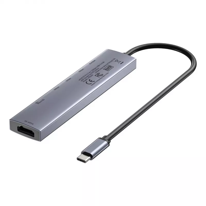 USB-C šakotuvas Unitek H1124AGY01 su 100W PD, HDMI 2.0, 2x USB‑A, 2x USB‑C, SD/microSD skaitytuvu — aliuminis