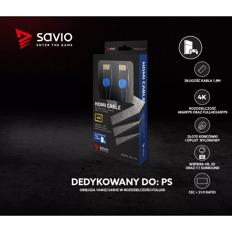 Savio GCL-02 HDMI kabelis 1,8 m HDMI A tipo (standartinis) juoda, mėlyna