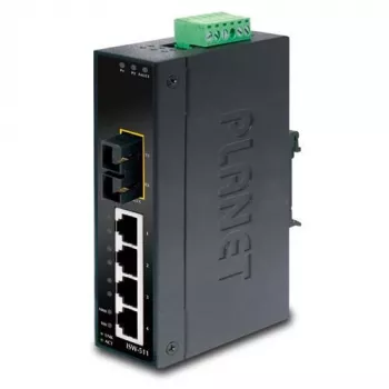PLANET 4 prievadų „Fast Ethernet“ komutatorius PLANET IP30 plonas tipas, pramoninis eterneto komutatorius + 1 prievadas, 100Base-FX(SC) (-10 – 60°C) (ISW-511)