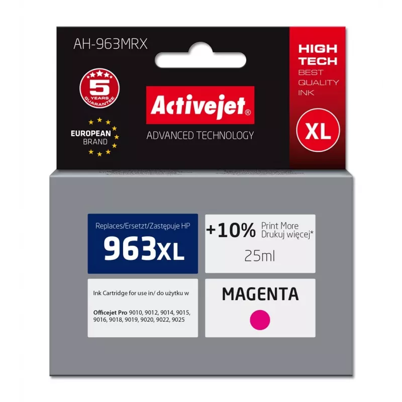 Activejet AH-963MRX rašalas (pakaitalas HP 963XL 3JA28AE; Premium; 1760 puslapių; 25 ml, purpurinis)