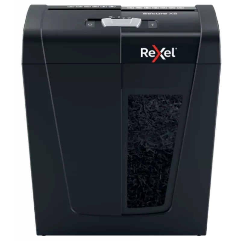 Popieriaus smulkintuvas REXEL Secure X8 — kryžminis pjovimas P-4, 4x40 mm, 8 lapų talpa, 14 l dėžė, juodas