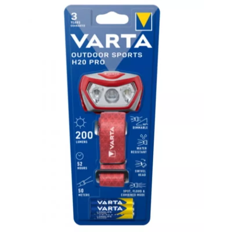 Ant galvos nešiojamas žibintuvėlis Varta Outdoor Sports H20 Pro Pilkai Raudonas