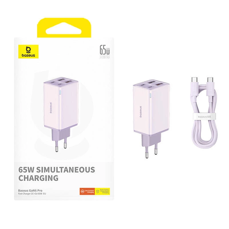 Baseus GAN6 Pro greitasis įkroviklis, 2xUSB-C + 2xUSB, 65 W (purpurinis)
