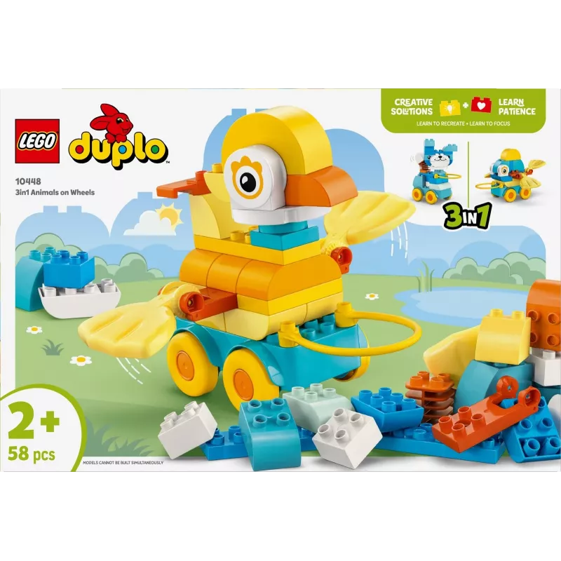 „LEGO DUPLO 3 viename gyvūnai ant ratukų“ žaislų rinkinys 10448 — „DUPLO“ statomi ir žaidžiami gyvūnai, 58 dalys, amžius 2+