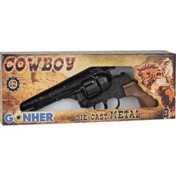 Pulio Metal Cowboy Revolver Gonher — metalinis žaislinis revolveris su kapsulėmis, modelis 155122/6