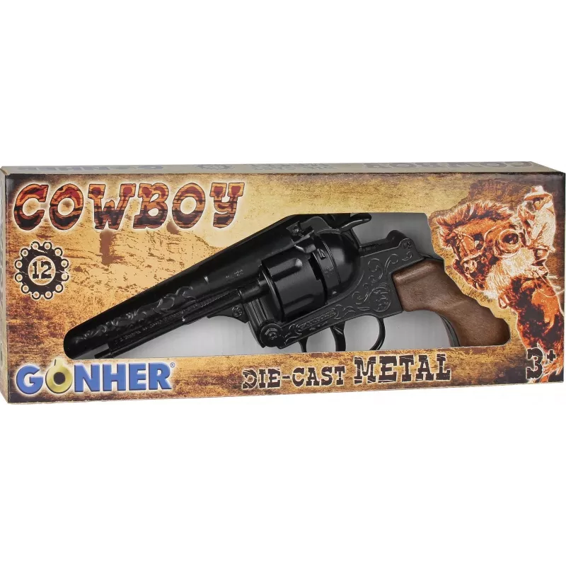Pulio Metal Cowboy Revolver Gonher — metalinis žaislinis revolveris su kapsulėmis, modelis 155122/6