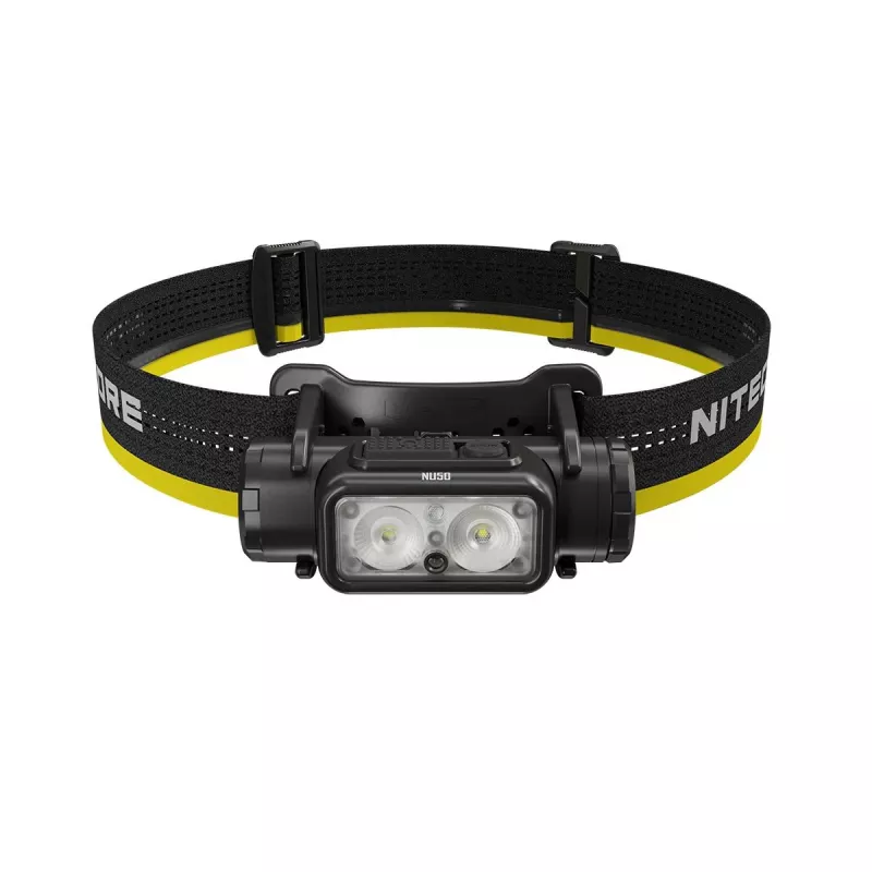 Ant galvos tvirtinamas žibintuvėlis Nitecore NU50 juodas geltonas LED atsparus vandeniui smūgiams