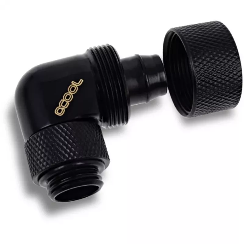 Eiszapfen 16/10mm Įsukama Jungtis 90° Pasukama G1/4, juoda jungtis, minkštiems vamzdeliams (PVC, Silikonas, Neoprenas)