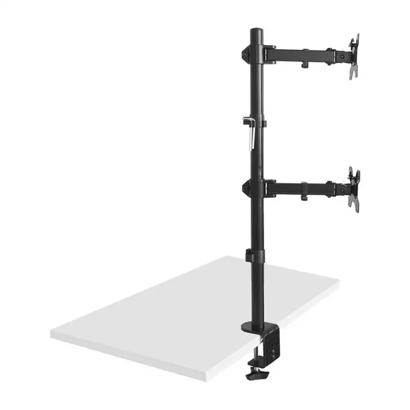 Maclean MC-967 Dvigubas vertikalus monitoriaus laikiklis ant stalo, maks. VESA 100x100, 13-27, 2x 9kg, milteliniu būdu dengtas, pasukamas, reguliuojamas