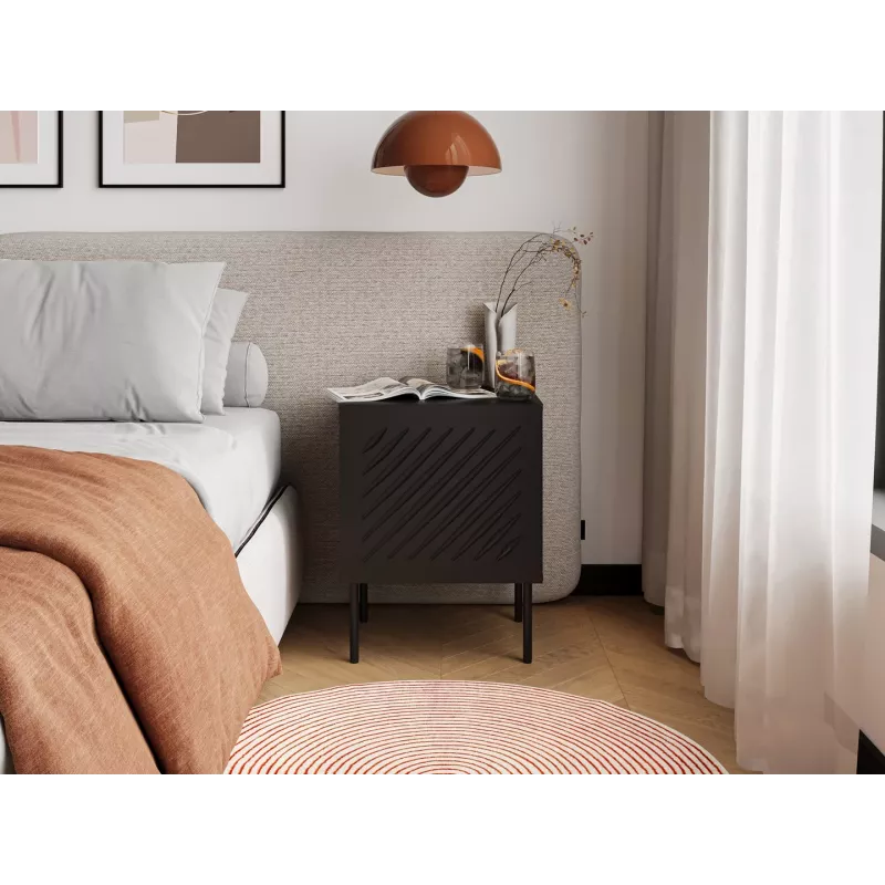 Naktiniai staliukai Cama Meble SIENA rinkinys iš 2, 44.5×40×59 cm, juodi matiniai, MDF ir medžio drožlių plokštė