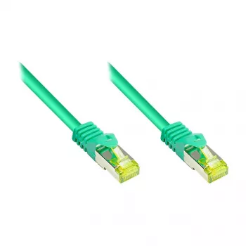 RJ45 komutacinis kabelis su Cat.7 neapdorotu kabeliu ir skląsčio apsauga (RNS®), S/FTP, PiMF, be halogenų, 600MHz, OFC, žalias, 0,5 m, Good Connections® (8070R-005G)