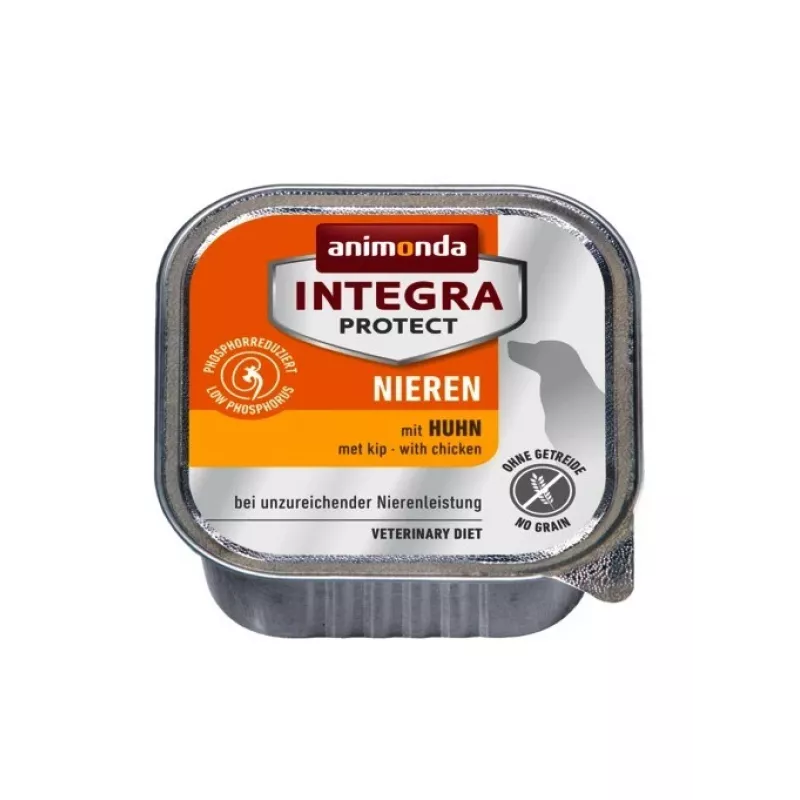Šlapias šunų maistas animonda Integra Protect Nieren su vištiena 150 g — suaugusiems šunims, inkstų funkcijos palaikymui, be grūdų ir glitimo