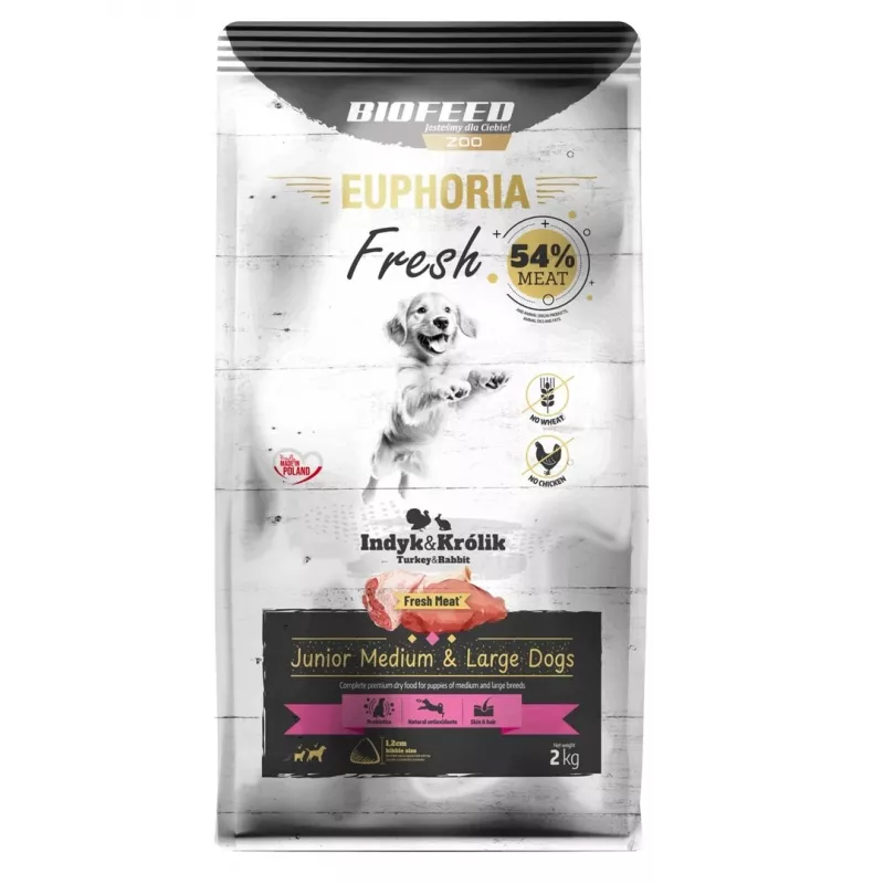 BIOFEED Euphoria Junior Medium & Large šunims kalakutiena su triušiena - sausas šunų maistas - 2kg