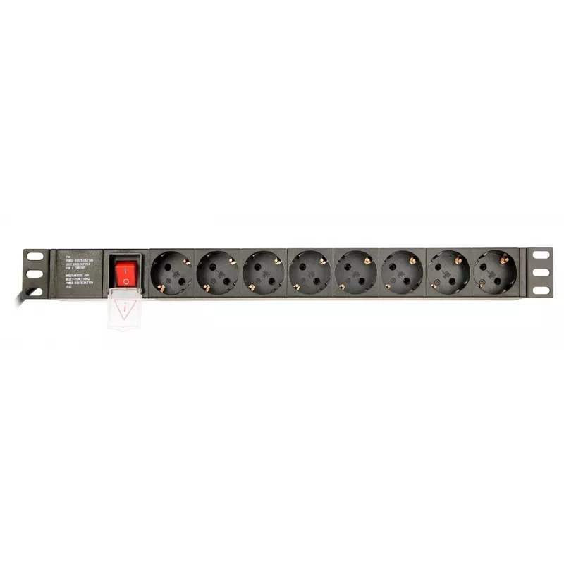 Maitinimo paskirstymo įrenginys GEMBIRD EG-PDU-014-C14, 8 kintamosios srovės lizdai, C14 įvestis, 3 m laidas, 1U, 3680 W, 10 A, aliuminis, juodas