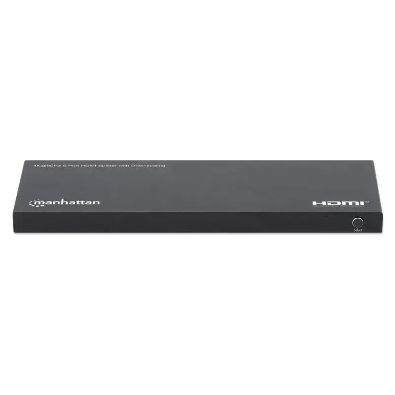 Manhattan 4K@60Hz 8 prievadų HDMI skirstytuvas su sumažinimo funkcija, padalijantis vieną HDMI įvestį į aštuonis HDMI išvestis (1x8), 18G, EDID jungiklis sumažinimui, juodas