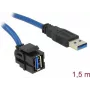 DeLOCK Keystone modulis USB 5 Gbps A tipo lizdas 250° į A tipo kištuką su 1,5 m kabeliu, juodas