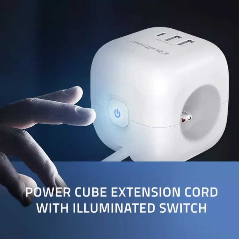 Maitinimo kubas QOLTEC 52547 – maitinimo šakotuvas su 3× AC lizdais, 2× USB-A, 1× USB-C PD 20W