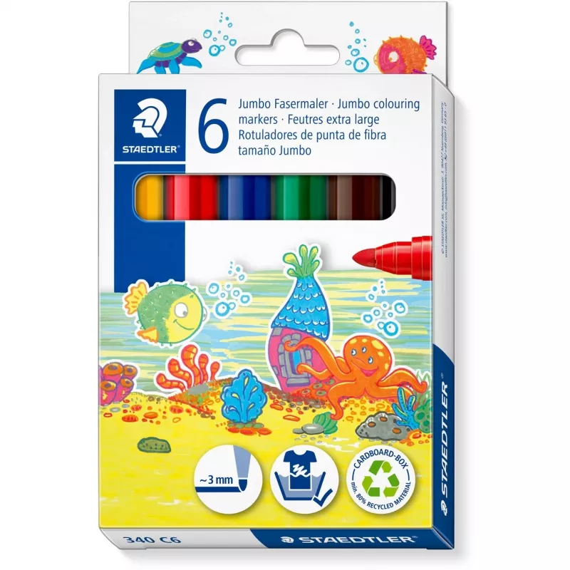 Marker Staedtler Noris Jumbo 6-pack washable non-toxic — broad tip, child-safe markers