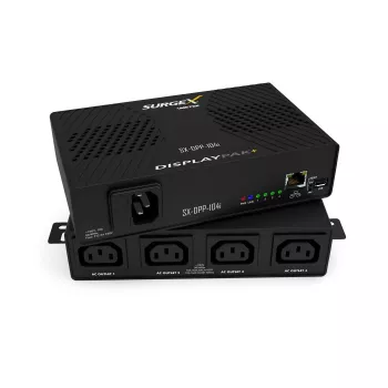 Montuojamas į stovą „SurgeX DisplayPak“ IP valdomas apsaugos nuo viršįtampių įrenginys SX-DPP-104I, nuotolinis stebėjimas per IP
