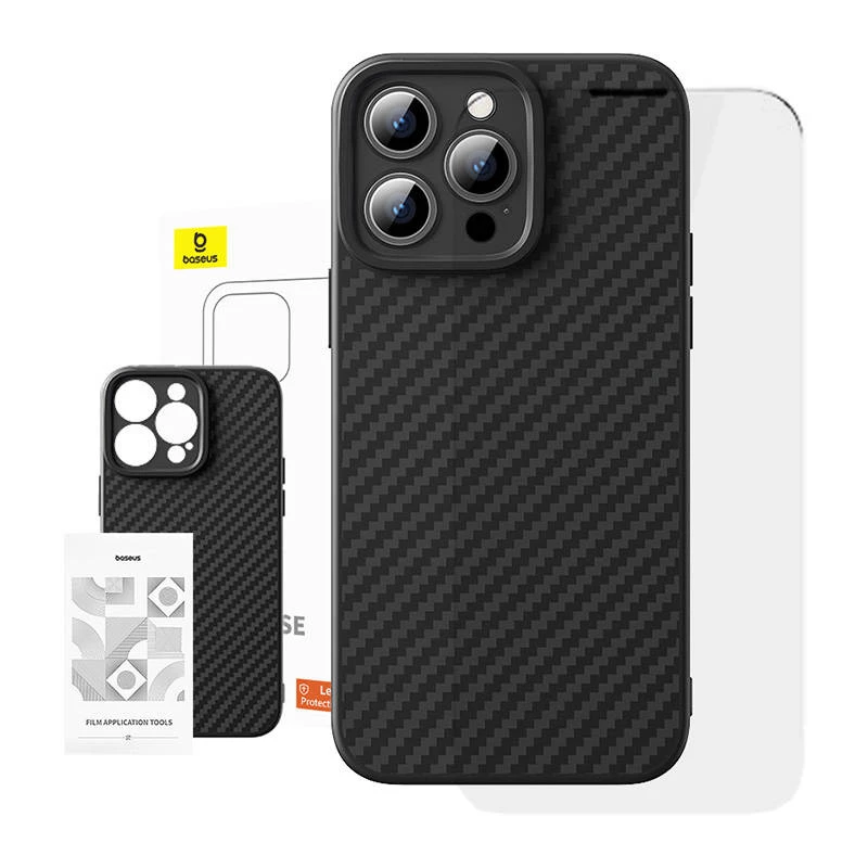 Dėklas Baseus Synthetic Fiber iPhone 15 Pro + grūdintas stiklas