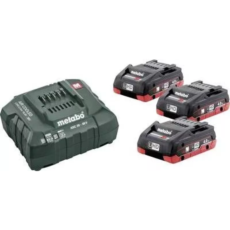 Baterijų ir įkroviklio rinkinys Metabo BASIC SET 3 X LIHD 4.0 AH