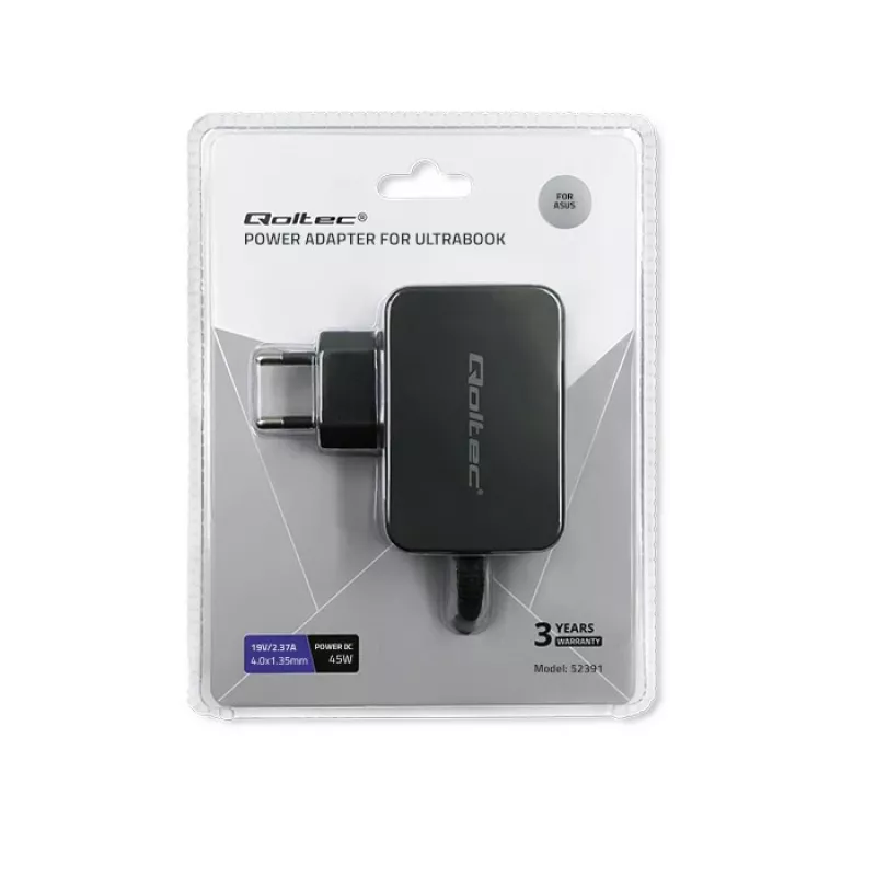 Maitinimo adapteris QOLTEC 45W 19V nešiojamiesiems įrenginiams — pakaitinis adapteris 45 W 19 V