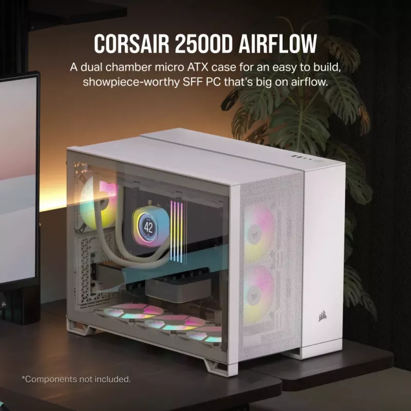Corsair 2500D AIRFLOW Micro ATX dviejų kamerų PC korpusas – baltas CC-9011264-WW