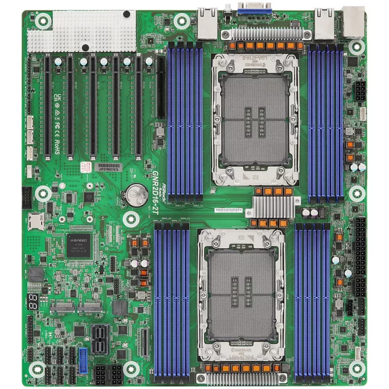 Pagrindinė plokštė ASRock GNR2D16-2T, Intel SoC, LGA 4710 (Socket E2), EEB, 16 DDR5 lizdų, maks. 128 GB, 10Gb Ethernet