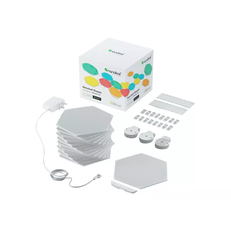 LED šešiakampių plokščių šviestuvas Nanoleaf NL42-6002HX-15PK, RGB, 15 vnt. pakuotė, kintamosios srovės maitinimas