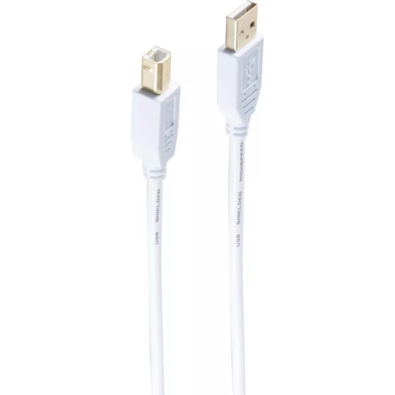 USB 2.0 laidas ShiverPeaks BS77021-W — USB A į USB B, 1 m, baltas, paauksuoti kontaktai
