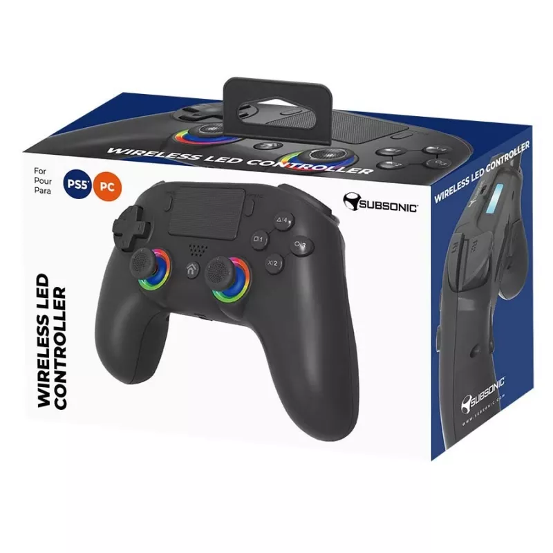 Žaidimų pultas Subsonic PS5 belaidis LED valdiklis, juodas, D-pad, Home, Options, Share